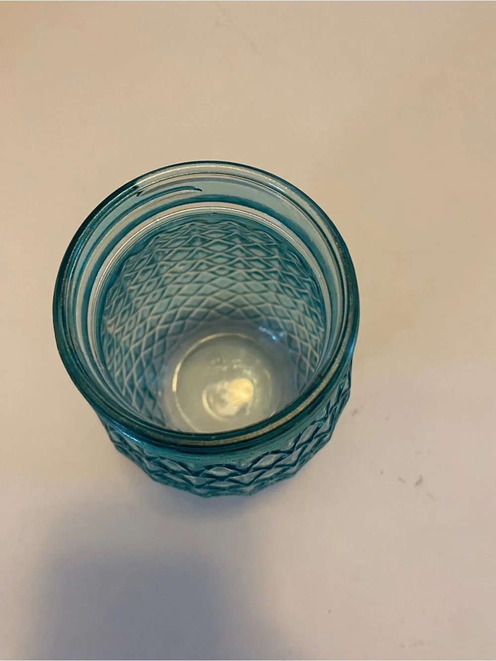 Vintage Style Blue Glass Flower  Jar with Grid Like A Pineapple No Lid